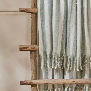 Sage Green & Cream Striped Woven Throw
