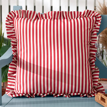 Red & White Candy Stripe Ruffle Outdoor Cushion