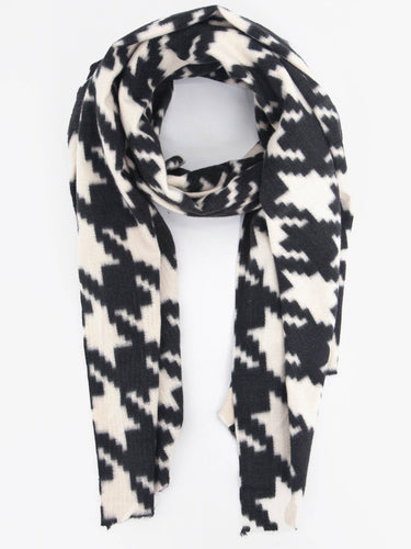 Melanie Midweight Scarf - Cream, Large Houndstooth